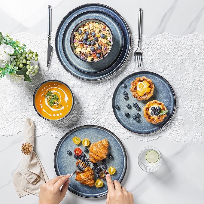 AmorArc Stoneware Dinnerware Sets,Round Reactive Glaze Plates and Bowls Set,Highly Chip and Crack Resistant | Dishwasher & Microwave Safe Dishes Set,Service for 4 (12pc)