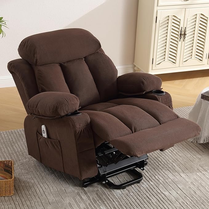 Power Lift Recliner Chair for Elderly with Vibration Massage and Lumbar Heating Electric Oversized Single Sofa with Cup Holder and USB Charge Port for Living Room
