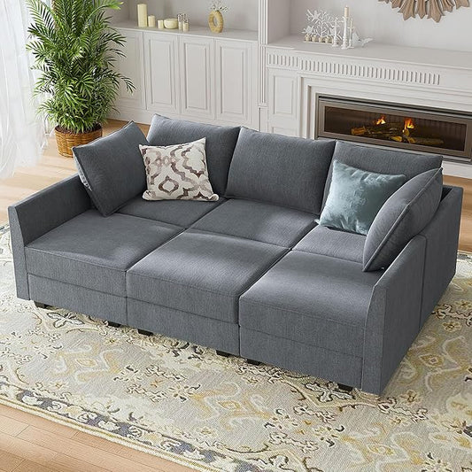 HONBAY Modular Sectional Sleeper Sofa with Storage U-Shape Modular Sectional Sofa with Ottomans Sleeper Sectional Couch for Living Room, Bluish Grey