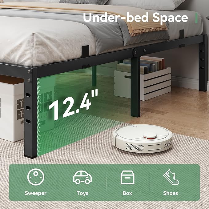 BedsPick 14 Inch Queen Bed Frame, Metal Platform Bed Frame Queen Size, Heavy Duty Sturdy Mattress Foundation, Mattress Anti-Slip, Easy Assembly, Noise Free, No Box Spring Needed, Black