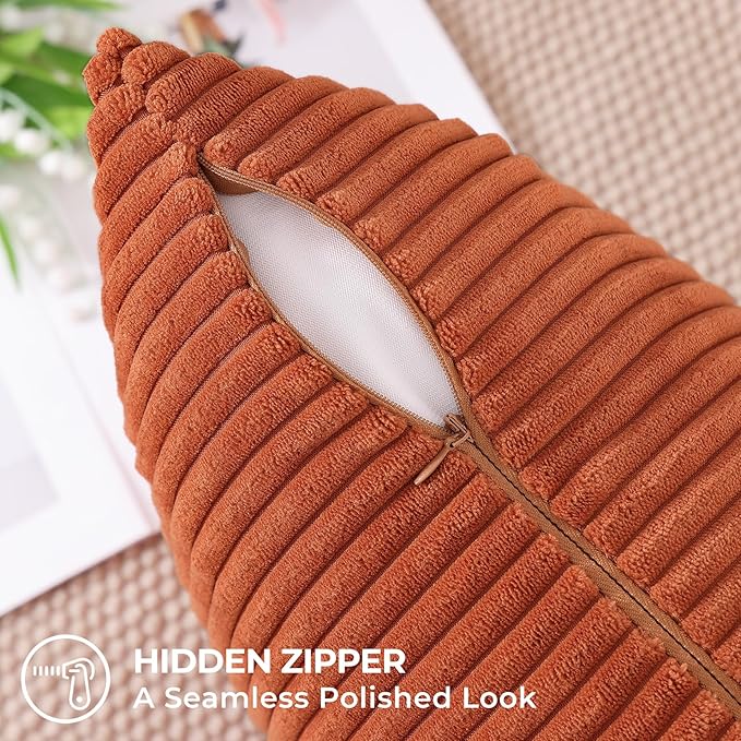 Mecatny Corduroy Decorative Fall Throw Pillow Covers 18x18 Set of 2 for Sofa Living Room, Soft Burnt Orange Neutral Boho Couch Pillow Covers for Home Decor, Rust