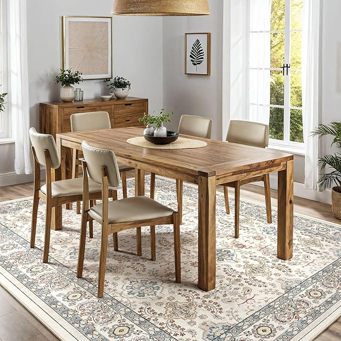 Area Rugs for Living Room: 9x12 Washable Rug Vintage Boho Floral Print - Ultra Thin Stain Resistant Large Soft Non Slip Foldable Carpets for Bedroom Dining Room Office Nursery - Multi