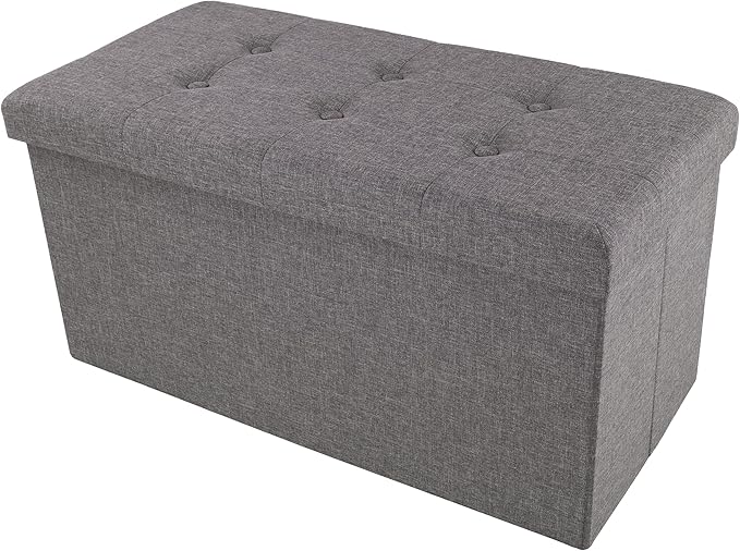 Storage Ottoman - 30-Inch Folding Tufted Footrest, Linen Chest, or Bench with Removable Bin for Living Room, Bedroom, or Dorm by Lavish Home (Gray)
