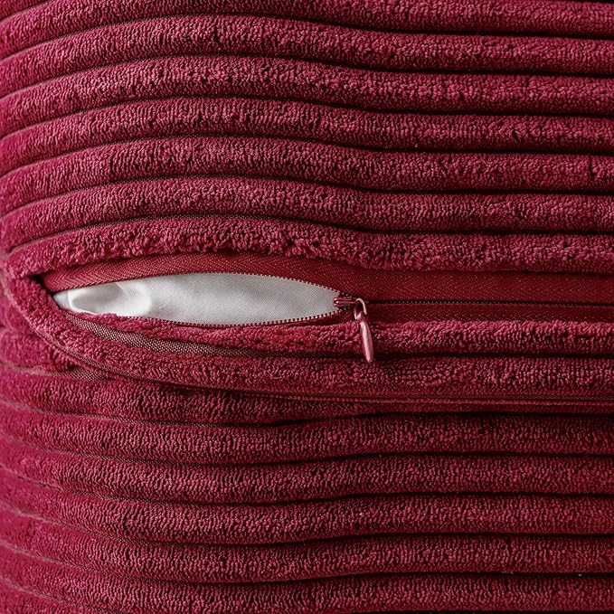 MIULEE Christmas Decorative Euro Sham Throw Pillow Covers for Couch Bed Livingroom 24x24 Inch Set of 2 Burgundy Boho Accent Throw Pllows Broadside Striped Patchwork Soft Corduroy Pillowcases