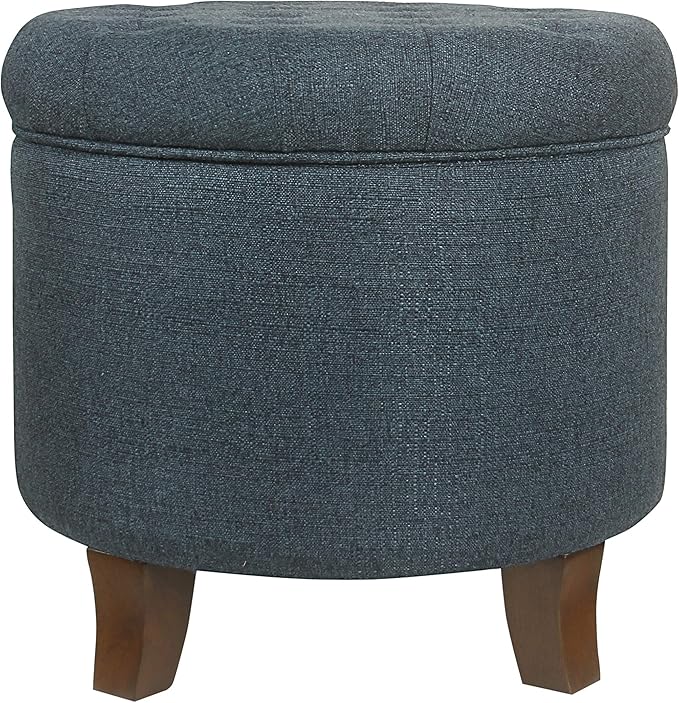 HomePop Home Decor | Upholstered Round Velvet Tufted Foot Rest Ottoman | Ottoman with Storage for Living Room & Bedroom | Decorative Home Furniture, Indigo Small