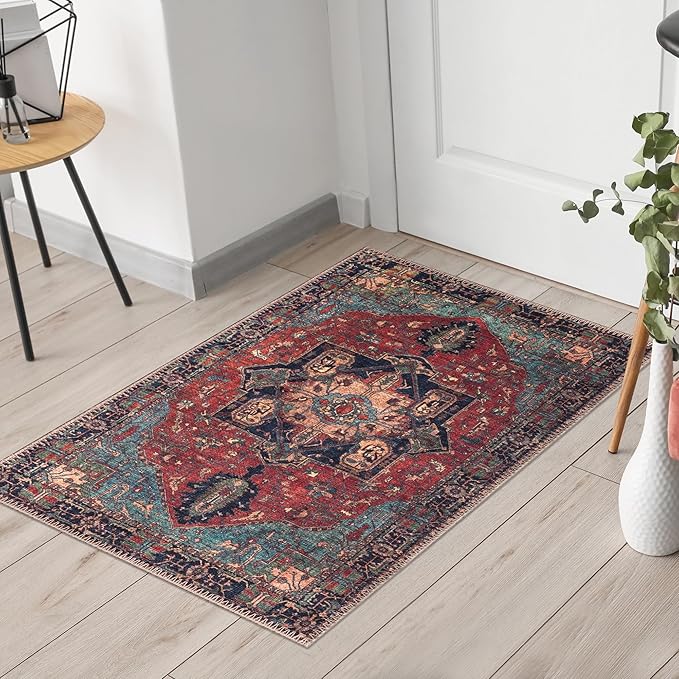 Keen Home Design 2x3 Rug - Machine Washable Entry Rug with Non-Slip Backing, Ideal for Enteryway, Kitchen, Bathroom, Laundry Room - Vintage, Easy Clean, Durable, Low Pile Rug - (2' x 3')