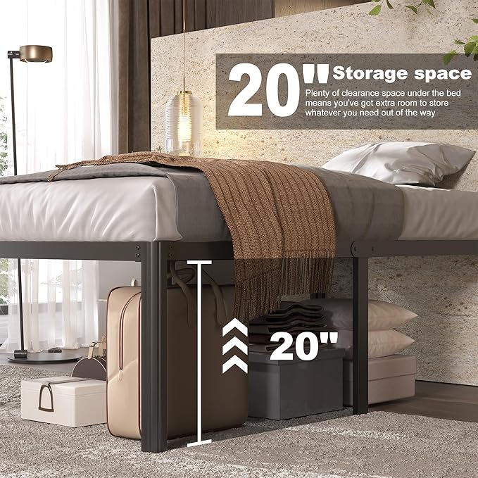 22 Inch High Queen Bed Frame with Rounded Corner Legs, Heavy Duty Metal Queen Platform Bed Frame with Steel Slats Support, No Box Spring Needed, Noise Free, Easy Assembly