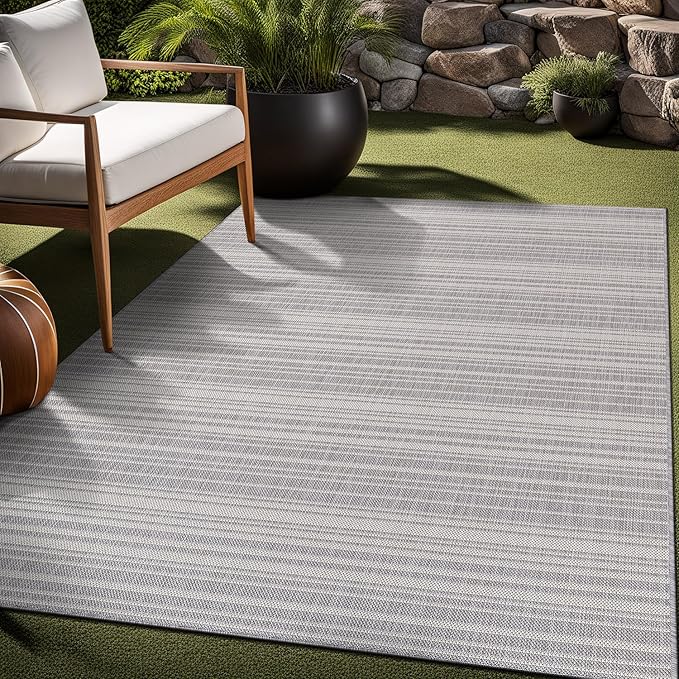 Stripe Outdoor Rug 10x14 Washable Outside Carpet for Indoor Patio Porch Waterproof Easy Cleaning Non Shedding Area Rugs Gray 10 x 14