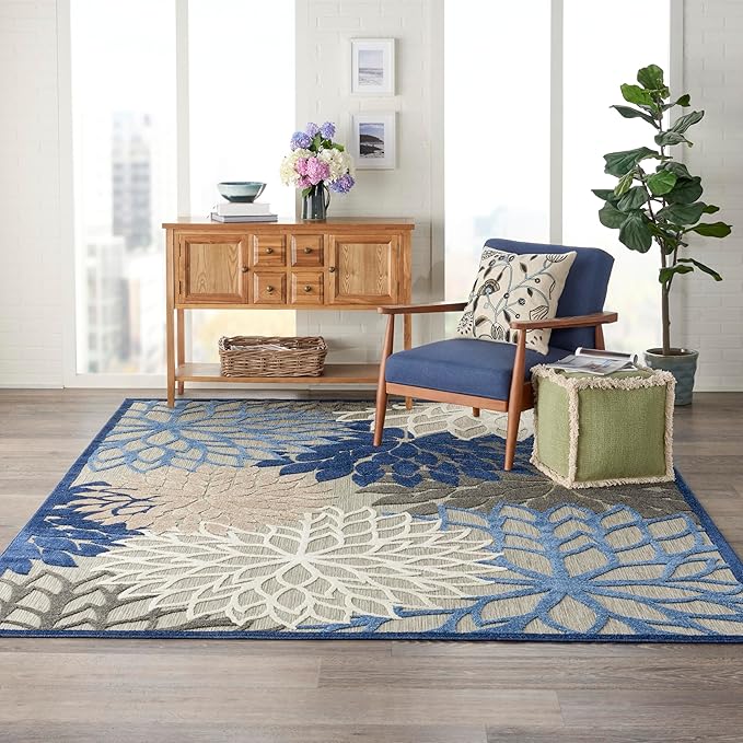 Nourison Home Aloha 7'10" x 10'6" Fabric Indoor/Outdoor Rug in Blue/Multi-Color
