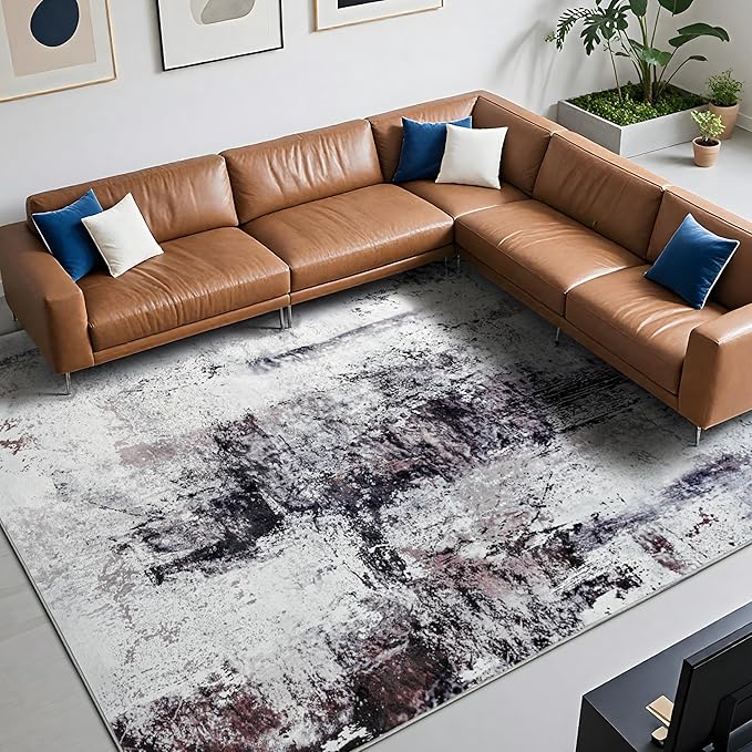 8x10 Area Rug for Living Room, Modern Washable Rug Non Slip Low Pile Large Area Rugs for Living Room, Bedroom, Farmhouse, Dining Room, Kids Playroom, Brown