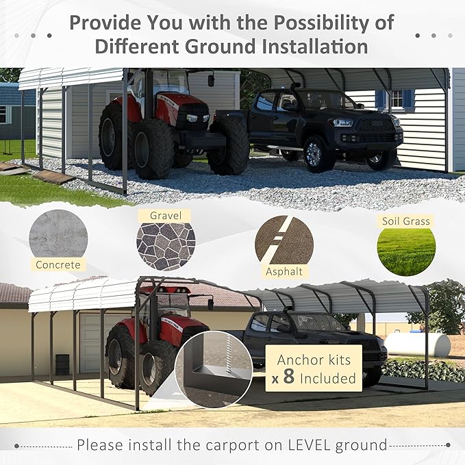 MUPATER 20' x 20' Heavy Duty Canopy for Garage, Outdoor Metal Carport Canopy, Car Garage Shelter with Innovative Assembly Metal Roof and Frame for Car, Boat,Cream White