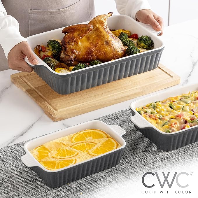 COOK WITH COLOR Casserole Dishes for Oven, Porcelain Baking Dishes, Ceramic Bakeware Sets of 4, Rectangular Pans Handles for Baking Cake Kitchen