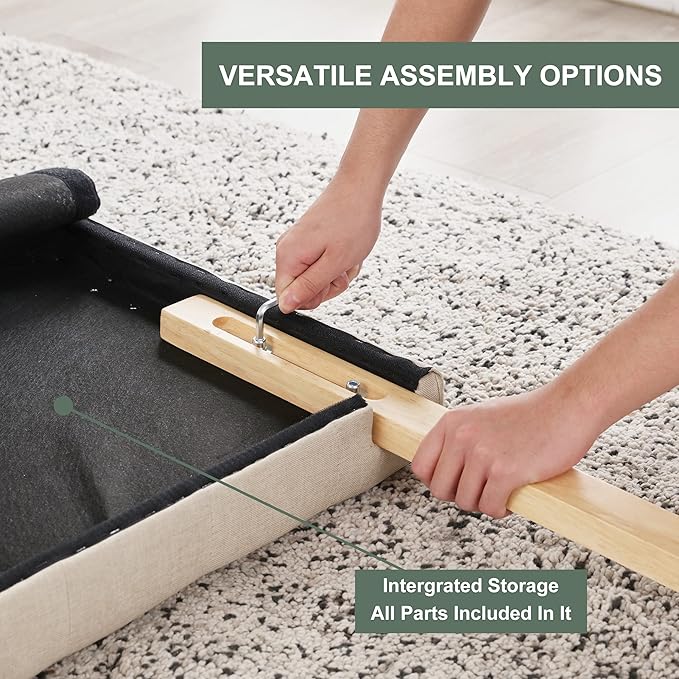 Upholstered King Headboard, Button Diamond Tufted Headboard with Adjustable Height and Solid Wood Leg, Linen Fabric Padded Headboards for King Size Bed, Mordern Head Board, Beige