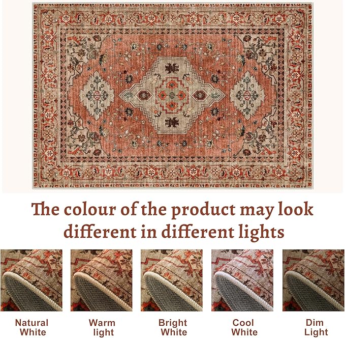 Boho Runner Rug, 2x6 Washable Runner Rugs for Hallways, Non Slip Vintage, Soft Low Pile Long Rug,Distressed Terracotta Oriental Carpet Runners for Kitchen Bedroom Entryway Living Room