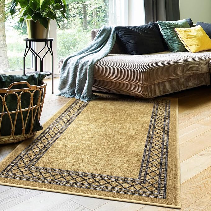 Antep Rugs Alfombras Modern Bordered 2x4 Non-Skid (Non-Slip) Low Profile Pile Rubber Backing Kitchen Area Rugs (Brown, 2'3" x 4')