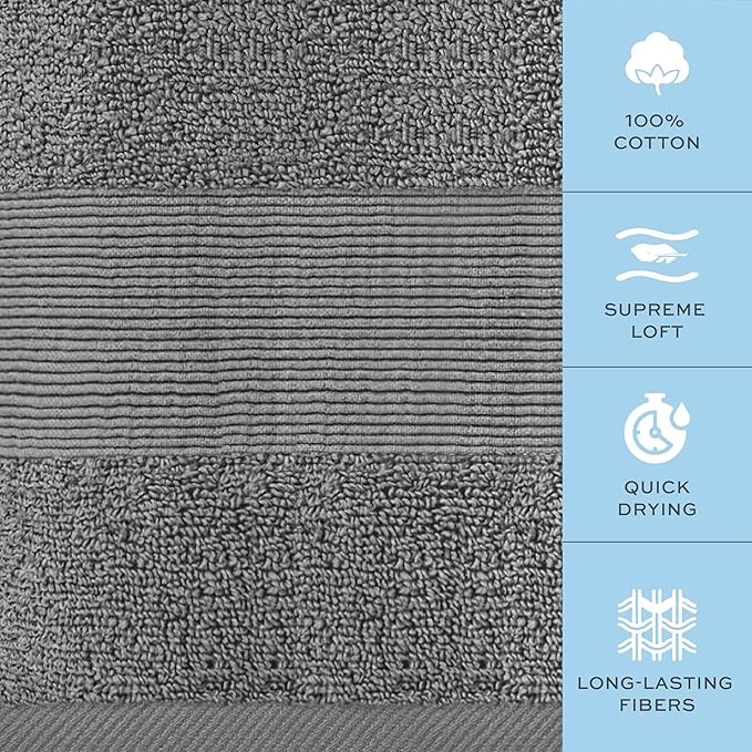 White Classic Resort Collection Soft Bath Towel Set | Luxury Hotel Plush & Absorbent Cotton | 2 Bath Towels, 2 Hand Towels and 4 Washcloths [8 Piece, Smoke Grey]