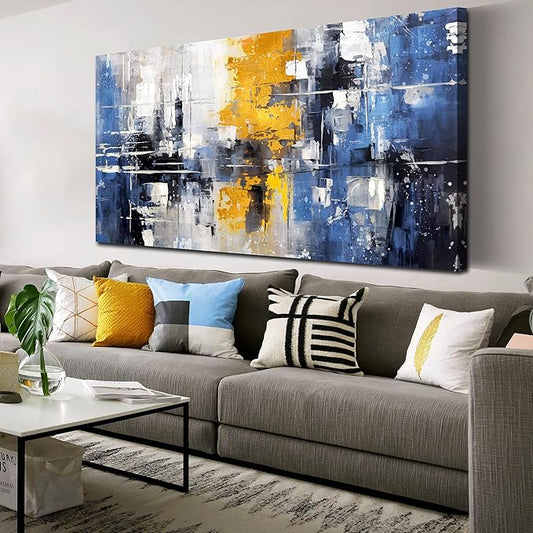 ZHAOSHOP Blue Wall-Art Living Room - Abstract Wall Decor for Office - Modern Minimalist Wall Art Ready to Hang Size 29" x 59"