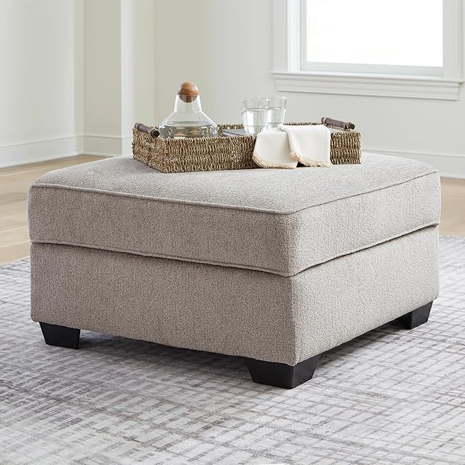 Signature Design by Ashley Claireah Casual Square Storage Ottoman with Removable Lid, Light Brown