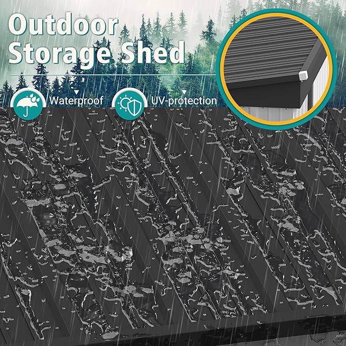 GUNJI 5 x 3 FT Shed Outdoor Storage Shed Metal Garden Shed with Lockable Door Outside Waterproof Tool Shed for Backyard, Patio, Lawn (White)