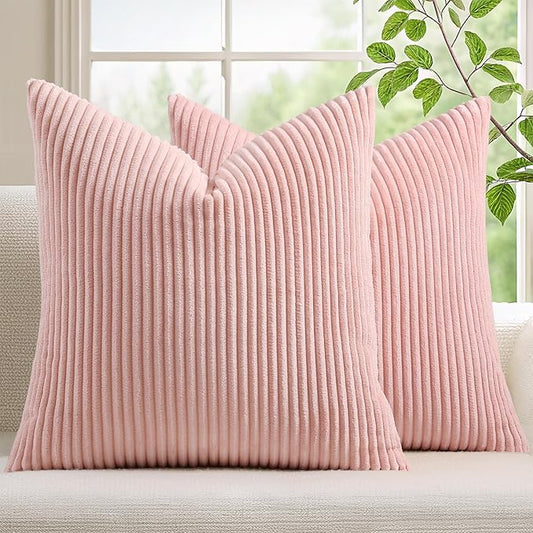 Mecatny Corduroy Decorative Throw Pillow Covers 26x26 Set of 2 for Sofa Living Room, Soft Neutral Boho Couch Pillow Covers for Home Decor, Pink