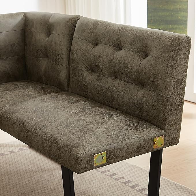 3-Piece Corner Dining Table Set with Bench, 70 Inch Space-Saving Breakfast Nook for Kitchen & Dining Room(Walnut Table & Brown Bench)