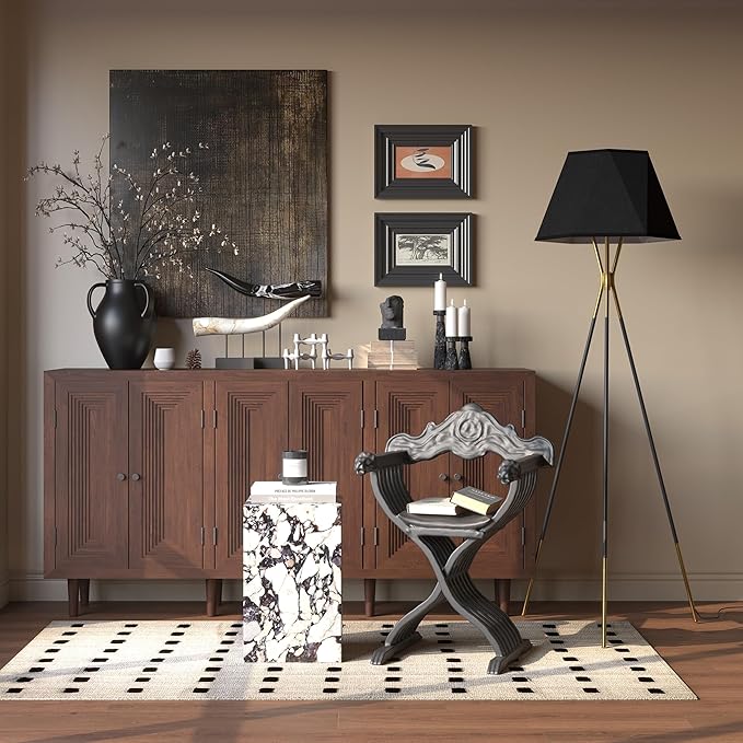 Inlight 65" Modern 1-Light Black and Gold Tripod Floor Lamp with Geometric Design Shade and Black Metal Legs, Bulb Not Included, IN-0808-1-BK