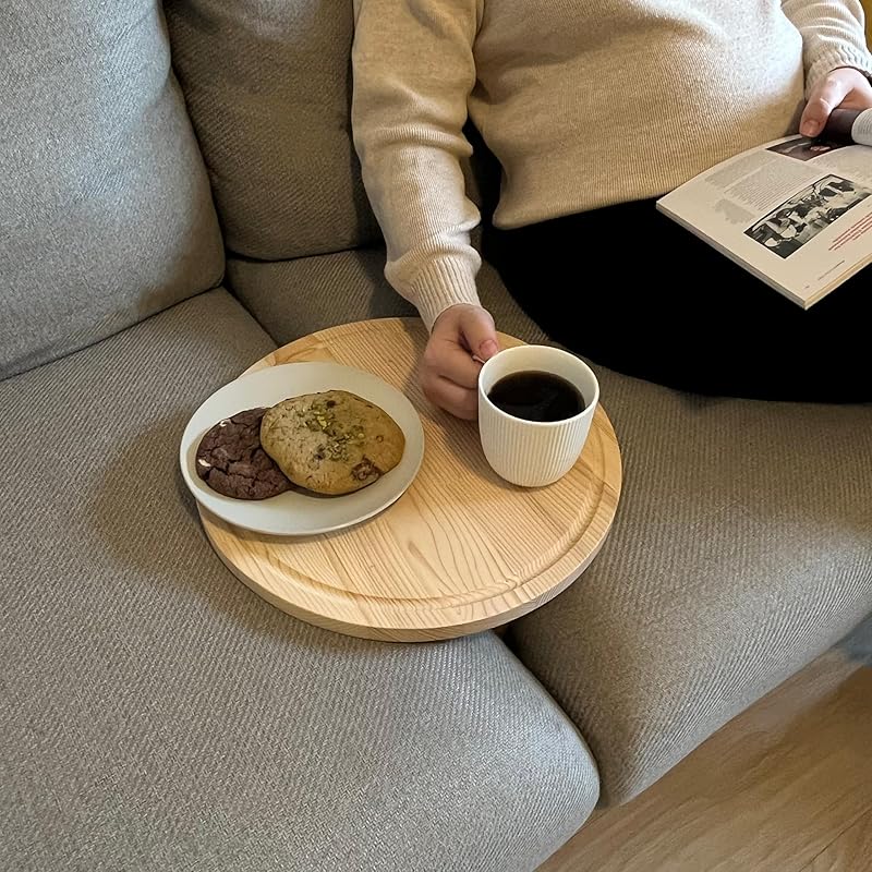 Sofa Tray – Wooden Foldable Sofa Tray Table For Seat Cushion, Perfect for Coffee & Remote Control, Solid Wood Sofa Tray Table, Solid Spruce Couch Table (Natural, Small 12")
