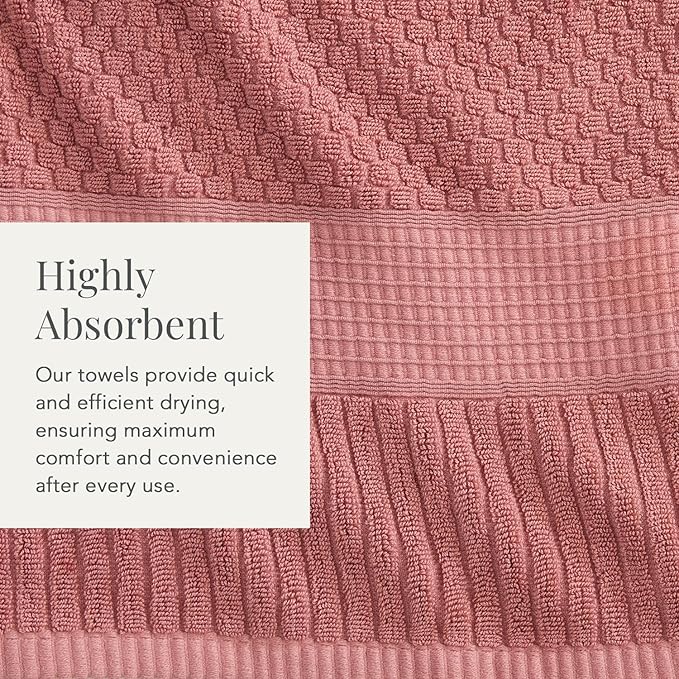 NY Loft 100% Cotton Hand Towel 6 Pack Hand Towel Set | Super Soft & Absorbent Quick-Dry Hand Towels 16" x 28" |Textured and Durable Cotton | Trinity Collection (6 Pack Hand Towel, Rose)
