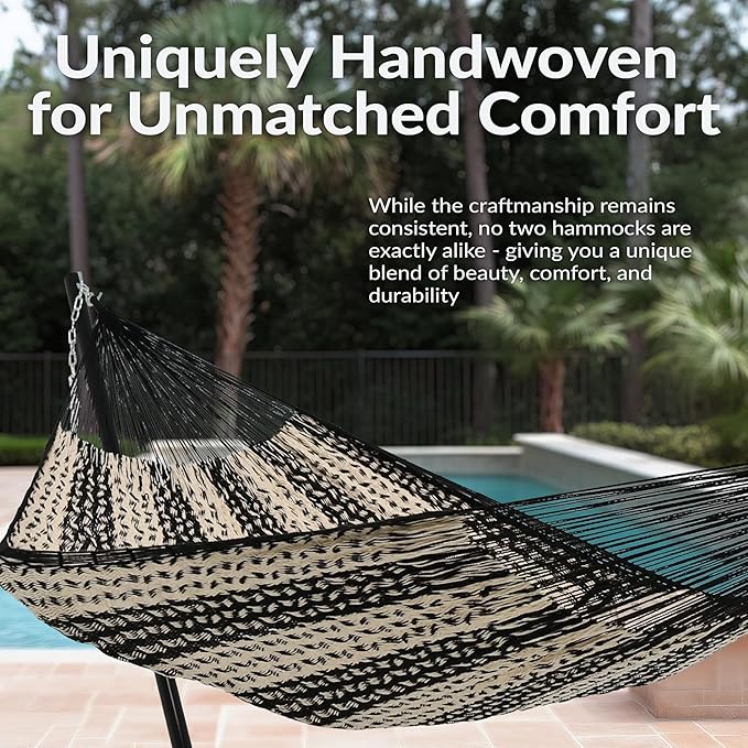 Sunnydaze Handwoven XXL Thick Cord Mayan Double Hammock for Outside - 625-Pound Capacity Heavy-Duty Outdoor Hammock - Black/Natural
