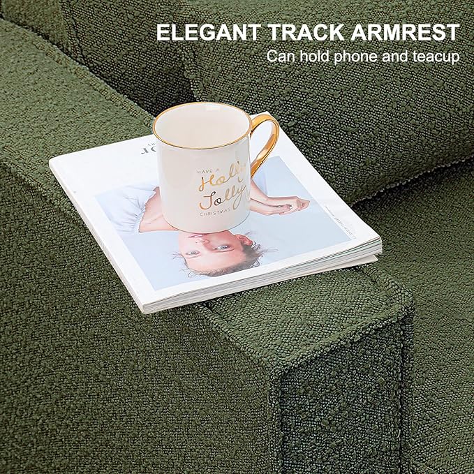 ELUCHANG Oversized Accent Chair Set of 2,Modern Boucle Sofa Chair with Strong Wood Frame,High Supportive & Soft Sponges,Comfy Upholstered Armchair Reading Chairs for Living Room Apartment Green