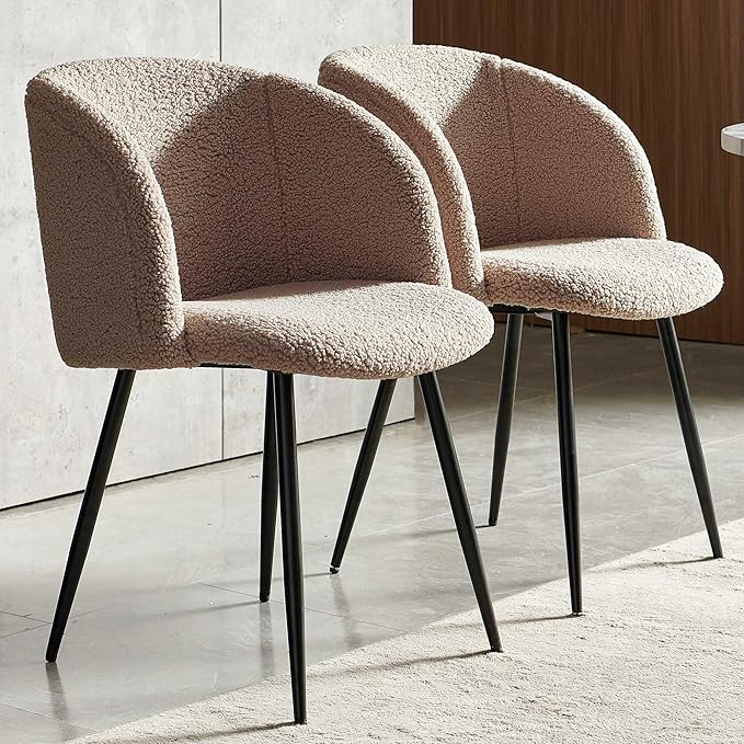 47" Round Kitchen Dining Table Set for 4, Two-Part White Marble Tabletop with Wood Strips, Industrial Home Kitchen Table Set with Brown Sherpa Barrel Dining Accent Side Chairs Comfy