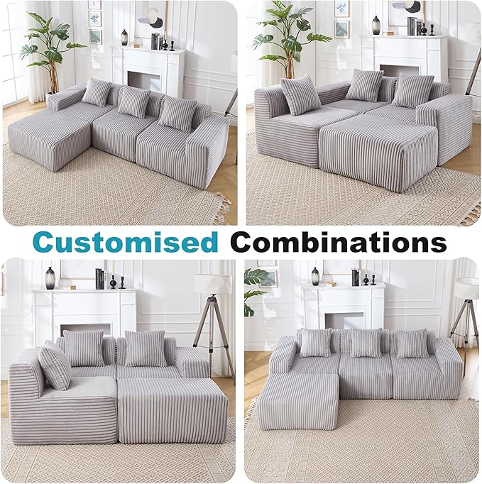 Sectional Couches for Living Room 125" L Shaped Cloud Couch Modern Modular Sectional Sofa Bad, Boneless Couch Oversized with Deep Seat, No Assembly Required, Light Gray