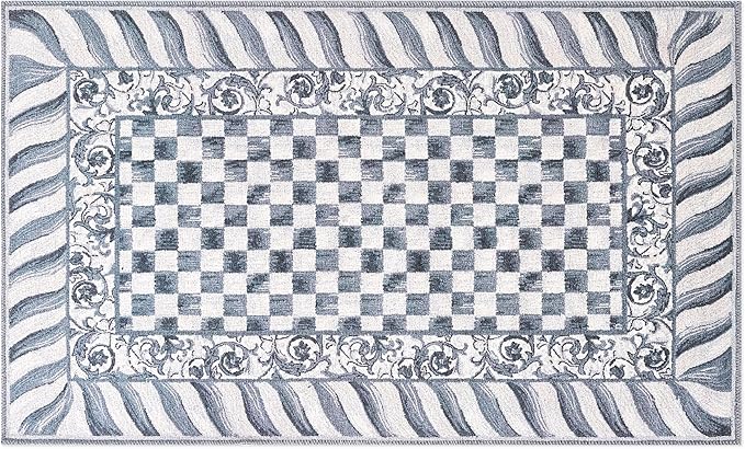 MACKENZIE-CHILDS Washable Rug, Decorative Indoor Rug, 3' x 5', Sterling Check