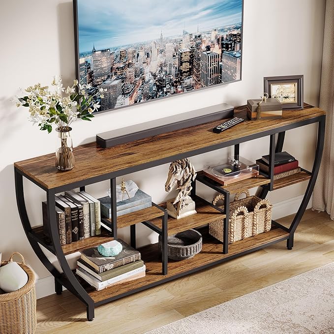 Tribesigns TV Stand for Televisions up to 80 Inches, 70.9 Inches Entertainment Center with Storage Shelves, Wood TV Media Console Table Unit for Living Room, Bedroom, Rustic Brown