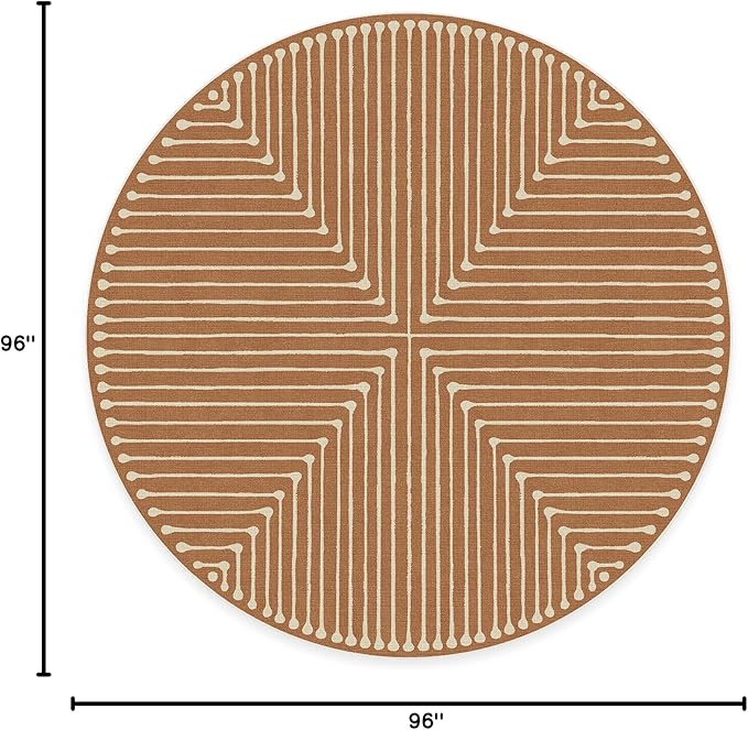 RUGGABLE x Jonathan Adler Machine Washable Modern Area Rug – Inkdrop Copper 8 ft Round, Stain-Resistant, Non-Slip – Large Rugs for Living Room, Bedroom, Hallway, Entryway & Office–with Cushioned Pad