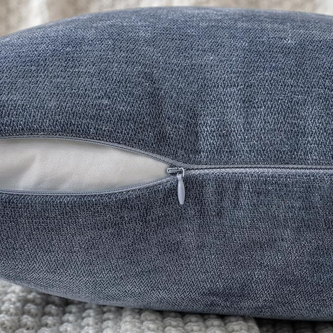 MIULEE Pack of 2 Blue Decorative Pillow Covers 12x20 Inch Soft Chenille Couch Throw Pillows Farmhouse Cushion Covers for Home Decor Sofa Bedroom Living Room