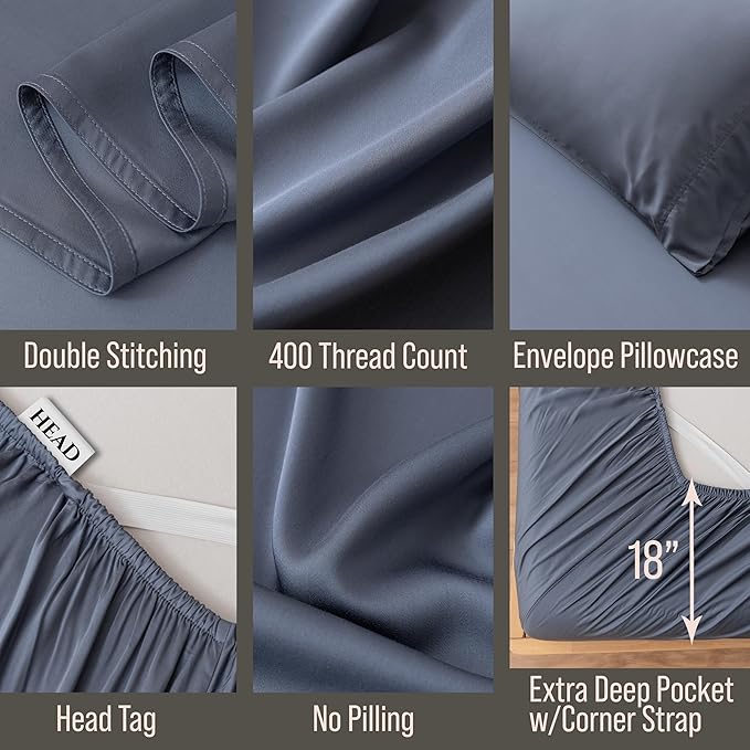 Bella Coterie Luxury Bamboo Viscose Cal King Size Sheet Set | 100% Organically Grown | Ultra Soft | Cooling for Hot Sleepers | 18" Deep Pocket [Slate Blue]