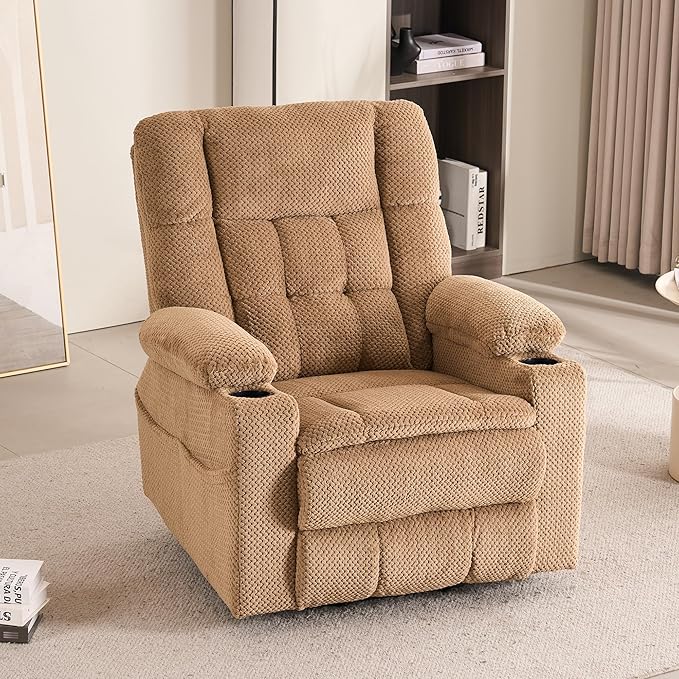 SALOHZA Power Lift Recliner Chair for Elderly with Massage and Heat for Living Room, Electric Recliner Chair for Adults with USB/Type C Port/Cup Holders, Velvet Fabric, Beige