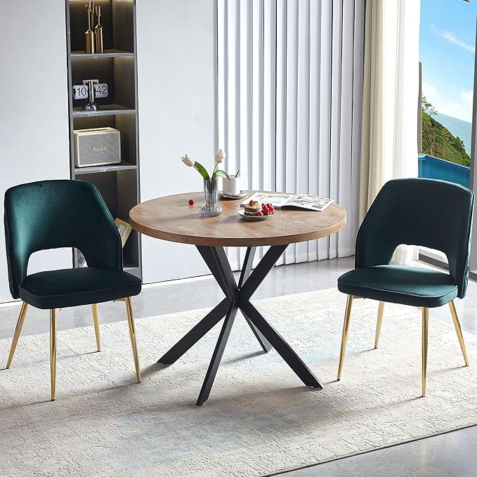 NORDICANA 3-Piece Dining Table Set for 2 - Space Saving 37-Inch Round Table and Chairs, 2 Seaters Dining Set with Upholstered Dining Chairs (Forest Green)