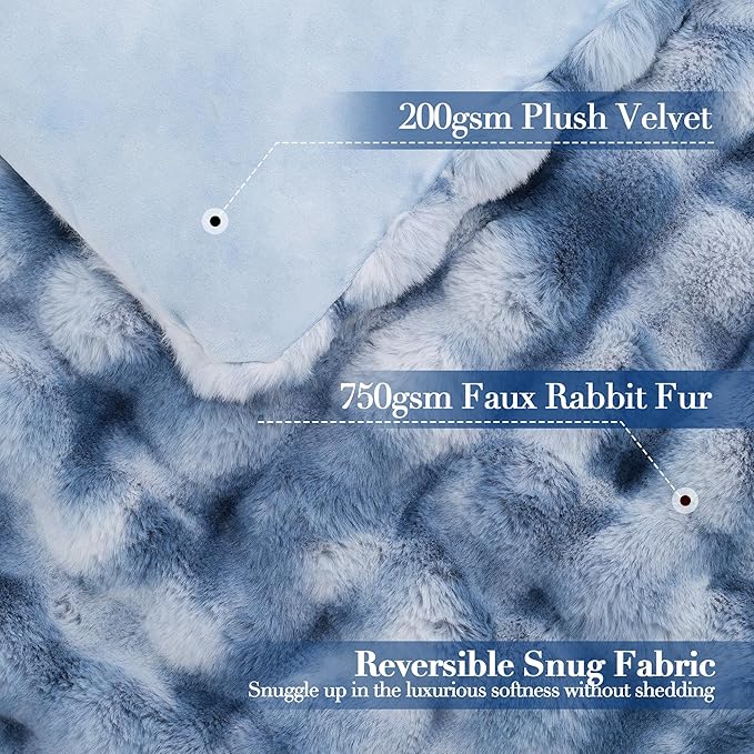 Ultra Plush Bubble Faux Rabbit Fur Blanket – 950GSM Thick Fluffy Throw Blanket for Bed, Couch, Sofa, or Gift, 50" × 60", Tie-dye Blue