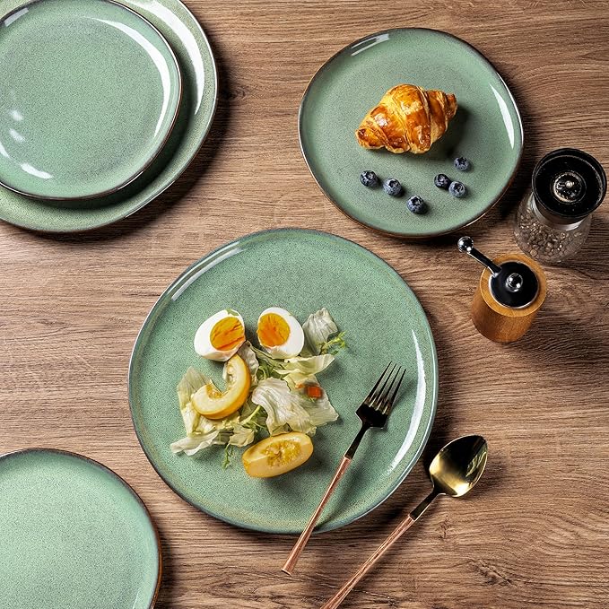 AmorArc Ceramic Dinnerware Sets,Handmade Reactive Glaze Stoneware Plates and Bowls Set,Highly Chip and Crack Resistant | Dishwasher & Microwave Safe Dishes Set,Service for 4 (12pc)