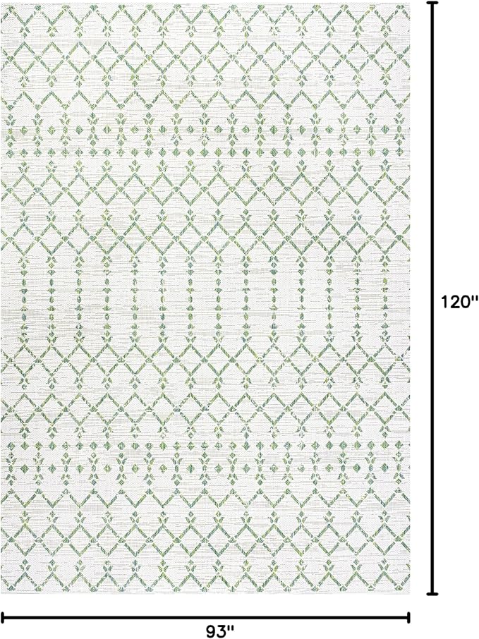 JONATHAN Y Moroccan Geometric Indoor Outdoor Area Rug 8X10 Green/Ivory, Ourika Textured Weave for Backyard, Patio, Porch, Easy-Cleaning, High Traffic, Pet-Friendly, Non-Shedding (SMB108R-8)