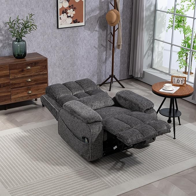 Power Recliner Chair with Heat and Massage, Dual Motor Lumbar Lift Recliner Chairs for Elderly, 180° Lay Flat Recliner with Side Storage Cup Holder and USB Type C Charging for Adults