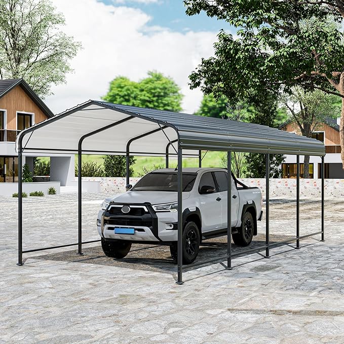 HOMPUS 10x20 FT Metal Carport, Enhanced Base Oversized Garage Carports, Heavy Duty Canopy with Galvanized Steel Roof, Outdoor Shelter Shade for Car, Boats and Tractors