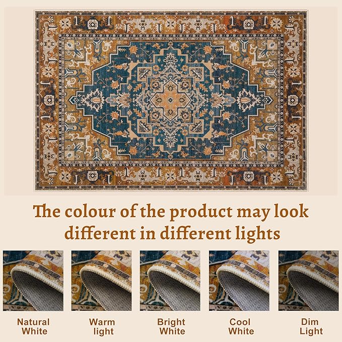 Tangsoo 2x3 Washable Rug for Entryway, Vintage Non Slip Small Area Rug, Indoor Front Door Rug, Print Distressed Door Mat Carpet, Soft Low Pile Rugs for Entrance Kitchen Bedroom Rusty Orange