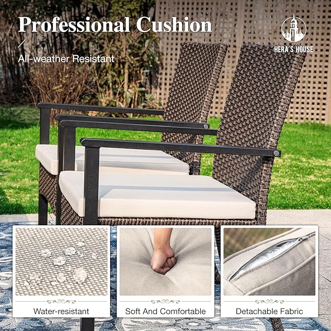 HERA'S HOUSE 7 Pieces Patio Dining Set for 6, Outdoor Rattan Chairs and Extendable Metal Dining Table with 1.57" Umbrella Hole for Deck, Balcony, Backyard, Garden