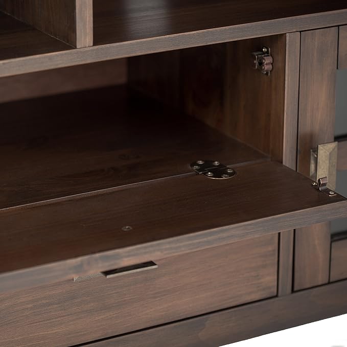 SIMPLIHOME Artisan SOLID WOOD 72 Inch Wide Transitional TV Media Stand in Natural Aged Brown for TVs up to 80 Inch, For the Living Room and Entertainment Center