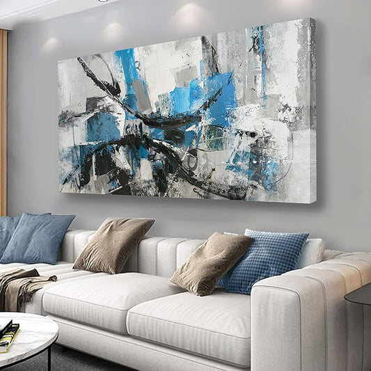 Belmrxne Abstract Wall Decor Blue and Gray Wall Art Trendy Room Decor Personalized Artwork for Living Room Bedroom Dining Room Office Home Decor 24x48 Inch