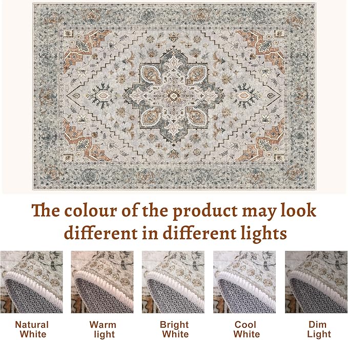 Tangsoo 5x7 Area Rug Washable Rug for Living Room, Vintage Indoor Non Slip Large Area Rugs, Print Distressed Taupe Carpet, Soft Low Pile Rug Foldable Floor Rugs for Bedroom Dining Room Dorm