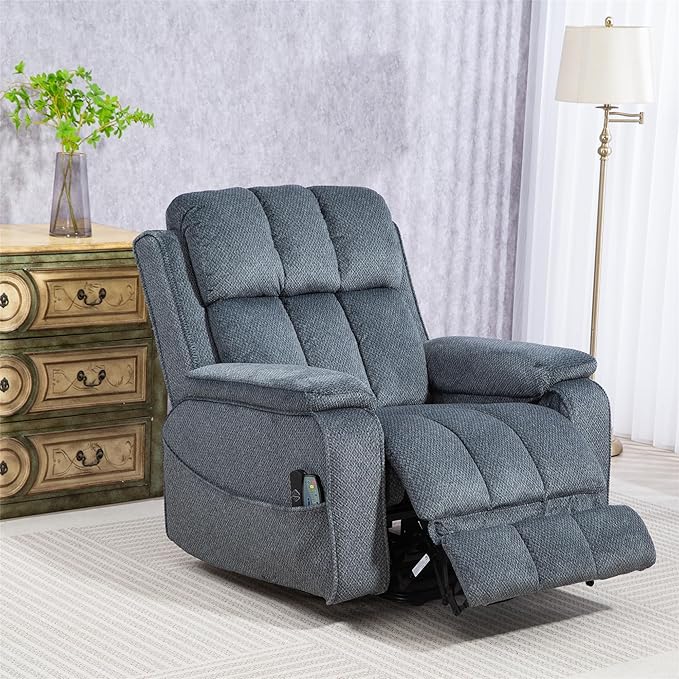 Power Lift Recliner Chairs for Elderly Big Man 400lbs, Oversized Lay Flat Recliner with Heat & Massage, Extended Footrest and Side Storage Cup Holder for Adults Seniors